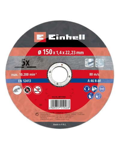 Диск отрезной по металлу Einhell 150х1.4х22.23 мм, 5 шт