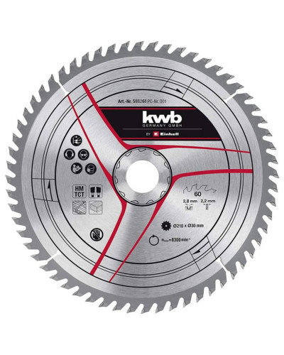 Пильный диск по дереву KWB TCT 216х30х2.4 мм, 60 зубов