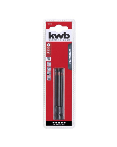   Набір торсіонних біт KWB PH1/2/3 100 мм, 3 шт